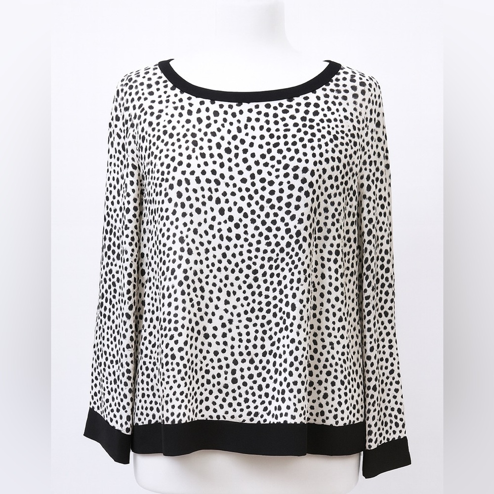 LOFT Black and Cream Polka Dot Top M